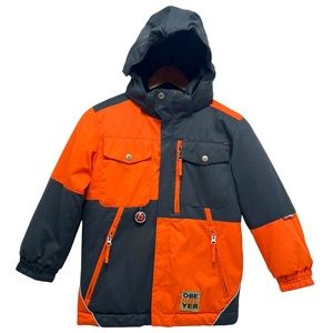 Obermeyer Insulated Ski Jacket Winter Jacket Hooded Orange/Gray Kid's Size 6